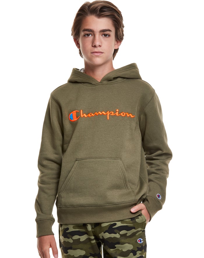 Champion Hoodie Meisjes - Olijfgroen - Reverse Weave Embroidered Logo ( 957836-MVL )